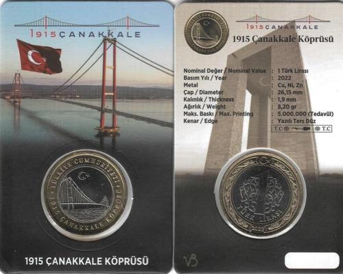 Emir Collectıon 2022 Yılı Çanakkale Köprüsü Hatıra 1 Türk Lirası Özel Kitinde