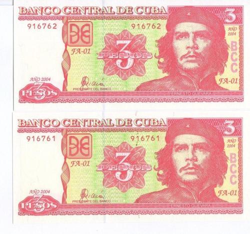 Küba 3 Pesos 2 Adet Seri Takip Yabancı Kağıt Para Banknot Çil