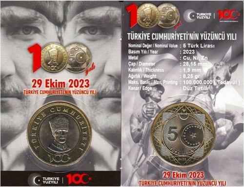 2023 Cumhuriyet'İn 100.Yılı Tedavül Hatıra 5 Lira Özel Kiti İle