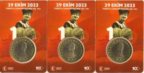 2023 Cumhuriyet'İn 100.Yılı Tedavül Hatıra 5 Lira 3 Adet Özel Kitinde