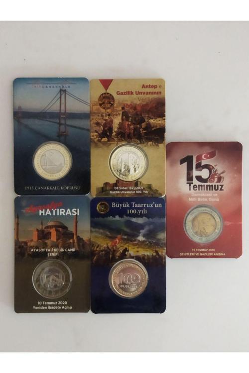 5 Adet Hatira Para 1 Lira Tedavül Madeni Para