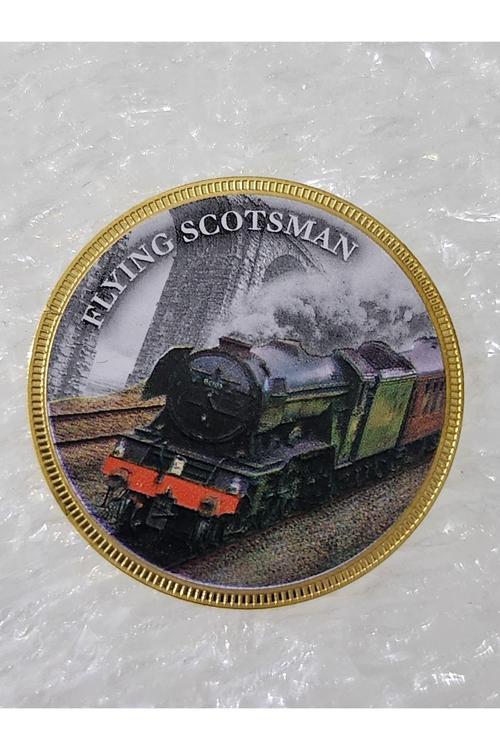 Alman Demiryolu Serisi Flying Scotsman Altın Kaplama Bakır Hatıra Madalya. 3.3Cm Çap