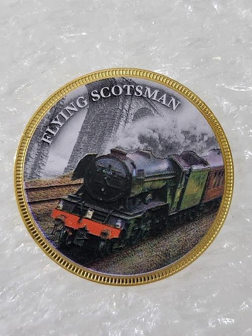 Alman Demiryolu Serisi Flying Scotsman Altın Kaplama Bakır Hatıra Madalya. 3.3Cm Çap