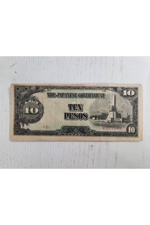 1942 Japonya İsgal Parası Nadir Temiz 10 Peso