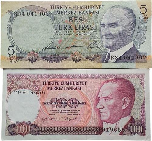 7. Emisyon 6, Emisyon 2 Adet Koleksiyon Eski Kağıt Para. Antika Para.