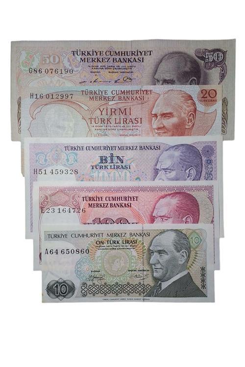 6. Emisyon 7. Emisyon 5 Adet Koleksiyon Eski Kağıt Para. Antika Para .