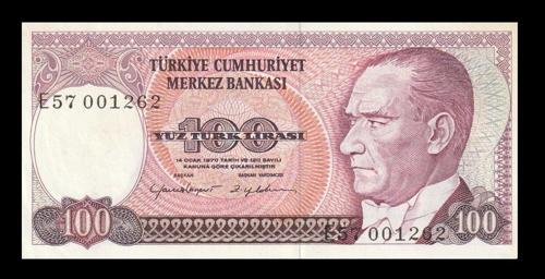 7.Emisyon 100 Türk Lirası Çil (001262 - Sararma Mevcut) Eski Kağıt Para