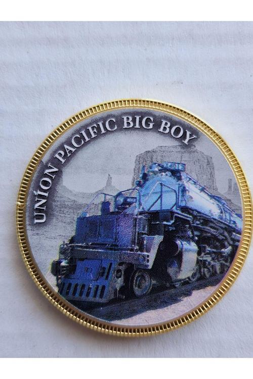 Alman Demiryolu Serisi Union Pacific Big Boy Altın Kaplama Bakır Hatıra Madalya. 3.3Cm Çap Çok Nadir