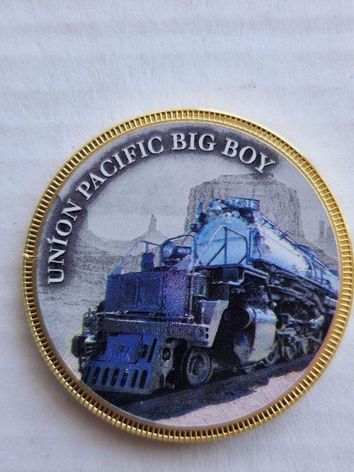 Alman Demiryolu Serisi Union Pacific Big Boy Altın Kaplama Bakır Hatıra Madalya. 3.3Cm Çap Çok Nadir