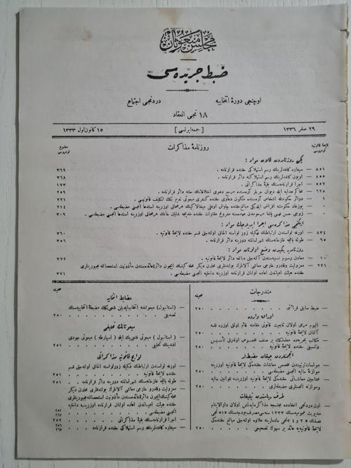 Meclis-İ Ayan-I Mebusan Zabıt Ceridesi Ruzname-İ Mezkurat Osmanlıca Osmanlı Eserler