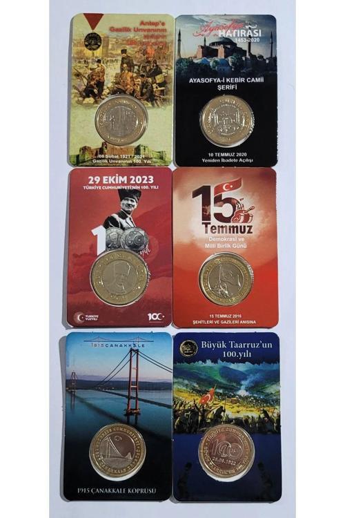 6 Li Hatıra Para Kiti Seti, Cumhuriyetin 100.Yılı,Ayasofya, Antep, Çanakkale, 15 Temmuz, Taaruz, Çil