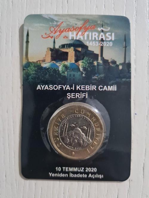Ayasofya İbadete Açılışı 10 Temmuz 2020 Hatıra Madeni 1 Lira Kutusunda Çil. Koleksiyonluk Madeni