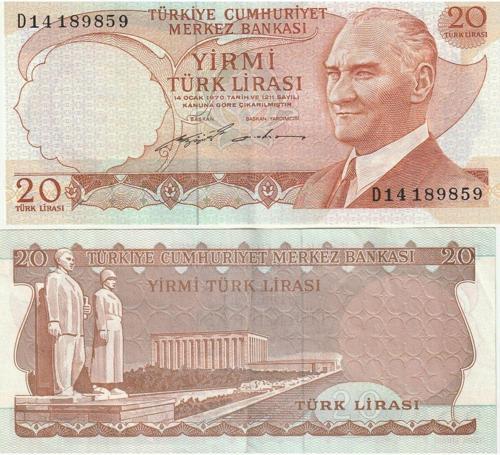 6. Emisyon 20 Türk Lirası, Çt/Ççt Eski Kağıt Para (1Adet Gönderilcektir)