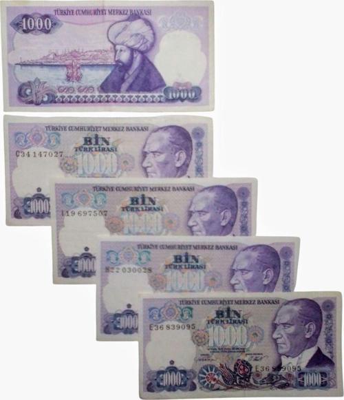 7. Emisyon 1000 Türk Lirası Eski Koleksiyon Kağıt Para. Koleksiyon Başlangıç Setleri.