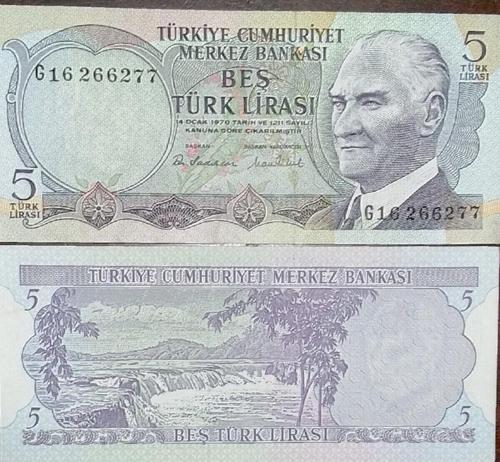 G Serisi 6. Emisyon 5 Türk Lirası Eski Koleksiyon Kağıt Para. Hatıra Para.