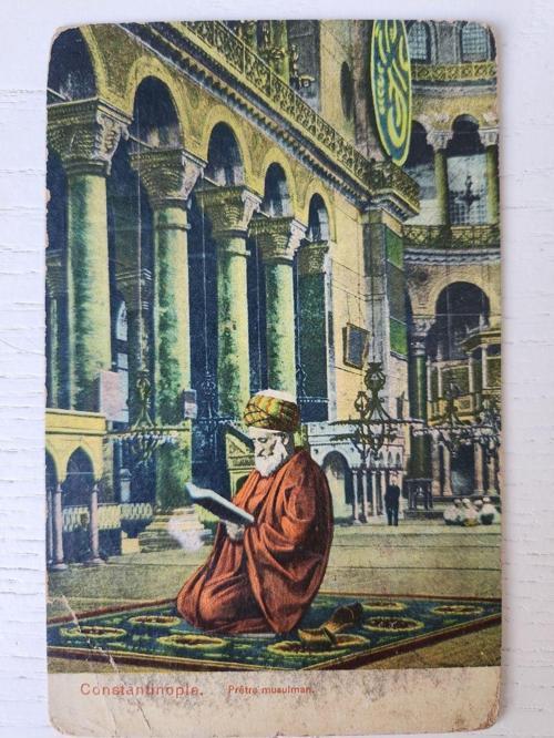 Osmanlı Dönem Osmanlıca Camide Dua Eden Hoca. Temiz Durumda. Constantinople Ve Osmanlıca Yazılı