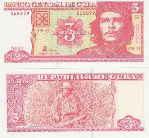 Küba 3 Peso 2005. Che Guevara Portreli. Çil Kondisyon.