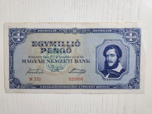 1945 Tarihli Macar Pengö Nadir Temiz. Orijinal Dönemine Ait. 1Milyon Pengö Nadir Macar