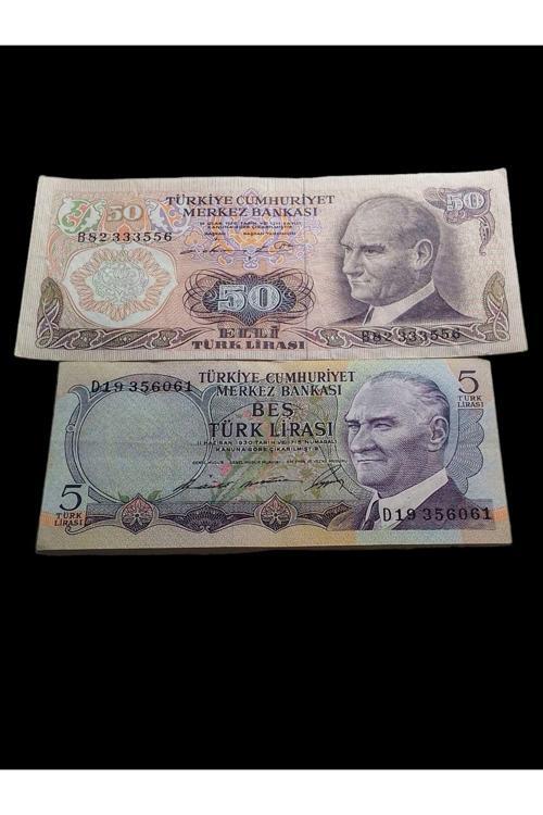 6. Emisyon 50 Türk Lirası Ve 5 Türk Lirasi Koleksiyon Kağıt Para. Resimdeki Ürünler Gönderilecek.