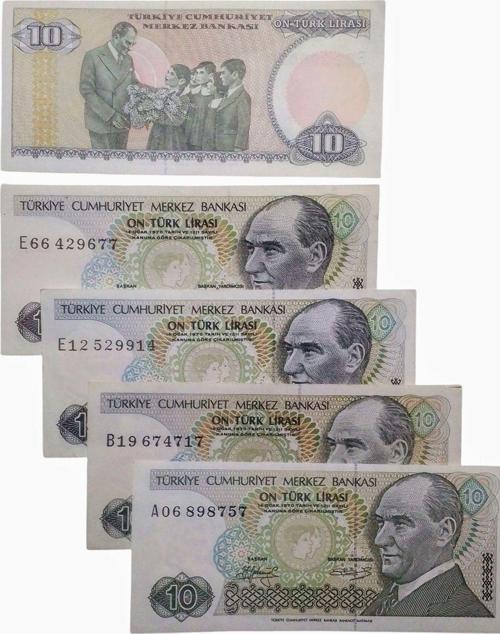7. Emisyon 10 Türk Lirası Eski Koleksiyon Kağıt Para. Koleksiyon Başlangıç Setleri.
