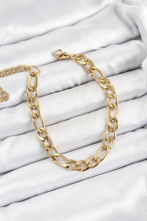 316L Çelik Gold Renk Kalın Zincir Erkek Bileklik SL12463