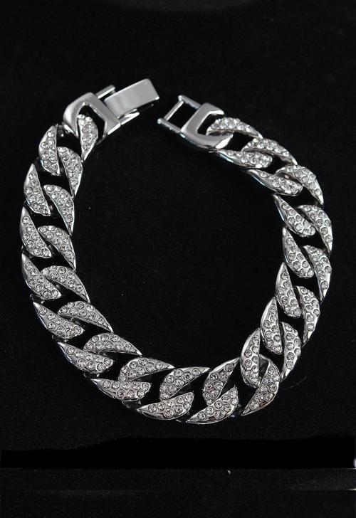 Pirinç Zirkon Taşlı Cuba Gurmet Model Gümüş Renk Erkek Bileklik