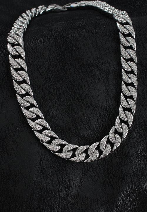 Pirinç Zirkon Taşlı Cuba Gurmet Model Gümüş Renk Erkek Kolye