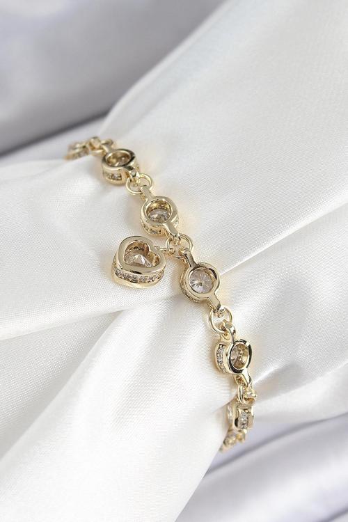 Xuping Pirinç Zirkon Taşlı Sallantılı Kalp Model Gold Renk Kadın Bileklik