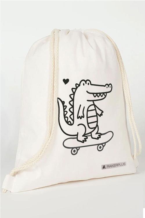 Tbons Özel Tasarım 35x40 cm Unisex Ham Bez Büzgülü Sırt Ayakkabı Çantası
