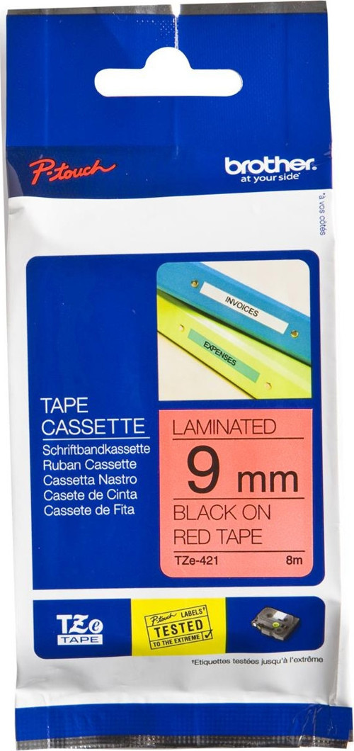 Tze-421 9 Mm Kırmızı Üzeri Siyah Laminasyonlu Etiket