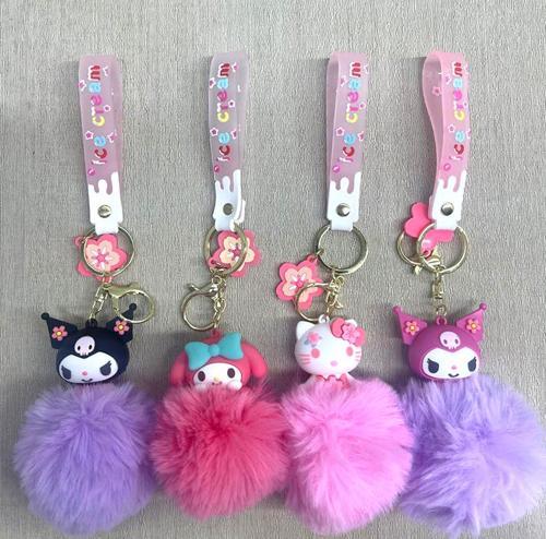 Büro Ev Ofis Hediyesi için Ponponlu Kuromi Kitty Mix Anahtarlık