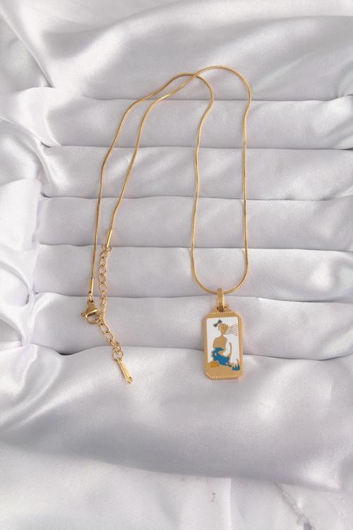 Zarif Kadın için Golden Çelik Beyaz Mineli Kız Tip Tarot Kolye