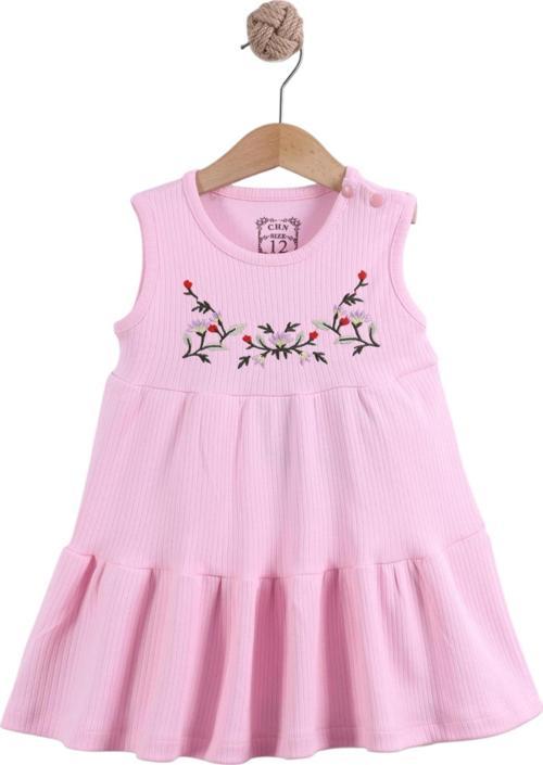 YAZLIK RAPORLU İNTERLOK ELBİSE Pembe