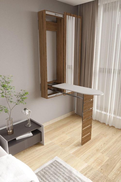 Dolaplı Aynalı Katlanabilir Ütümasası Duvara Monte