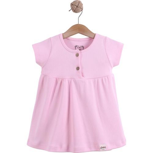 YAZLIK RAPORLU İNTERLOK ELBİSE Pembe