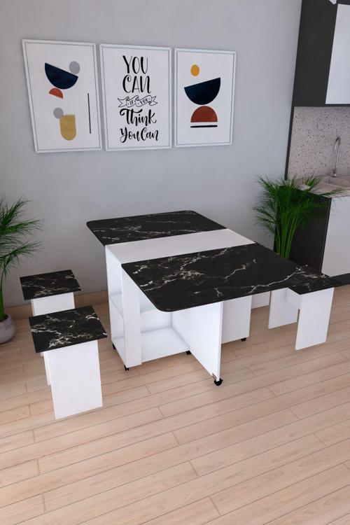 Pratik Katlanır Açılır Kapanır Katlanabilir Taşınabilir Siyah Yemek Masası 4 Kişilik Balkon Masası