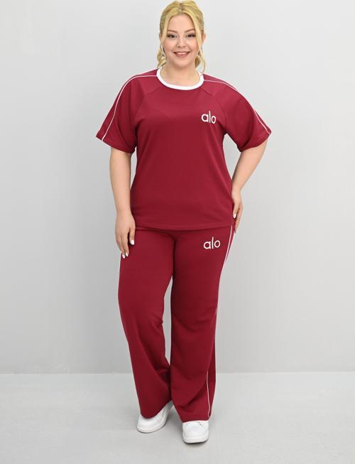 Kadın Büyük Beden Kısa Kollu Nakış İşleme Detaylı Bol Paça Eşofman Takımı 8191-25