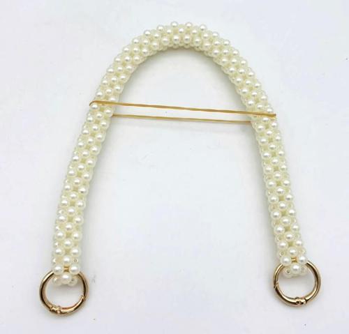 Krem Renk 39 cm Boncuklıu  Çanta Sapı Light Gold Metalli