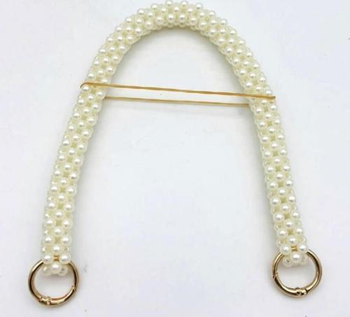 Krem Renk 39 cm Boncuklıu  Çanta Sapı Light Gold Metalli