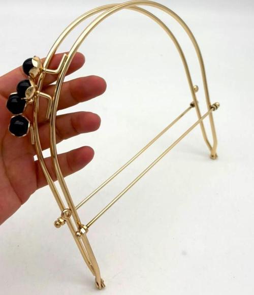 19 Cm Light Gold Renk D Model Siyah Çift Toplu Çanta Klipsi, Çanta Bursu