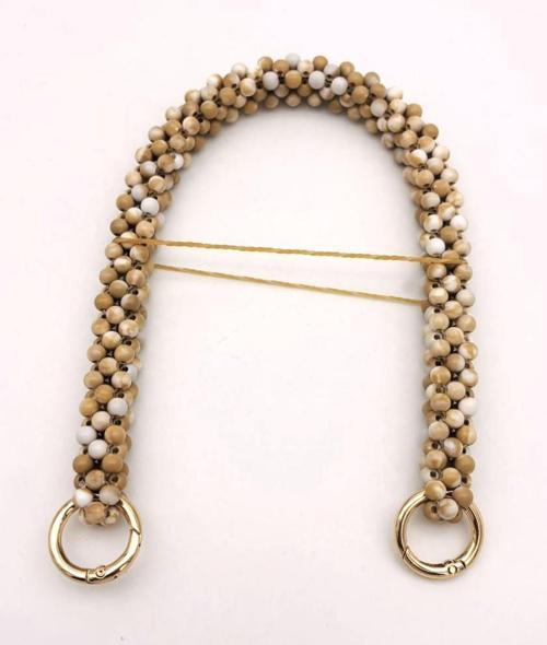 Sütlü Kahve- Beyaz Renk 39 cm  Boncuklıu  Çanta Sapı Light Gold Metalli