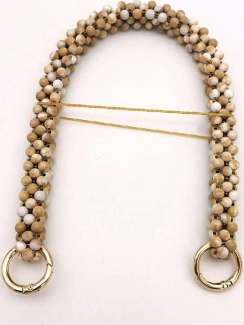 Sütlü Kahve- Beyaz Renk 39 cm  Boncuklıu  Çanta Sapı Light Gold Metalli