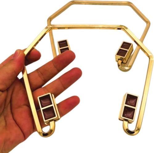 15x14 cm Light Gold Renk Vidalı Metal Çanta Sapı Taba Renk Detaylı