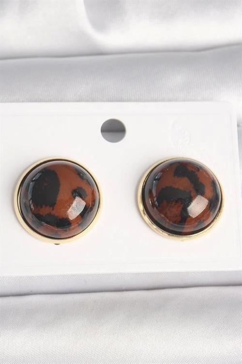 Pirinç Gold Renk 3D Daire Leopar Model Kadın Küpe