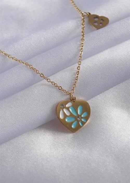 316L Çelik Gold Renk İşleme Kalp Figür Kadın Kolye