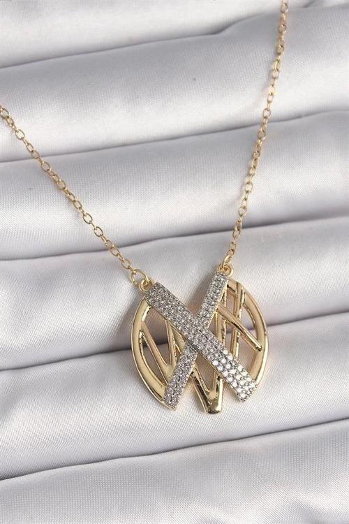 316L Çelik Gold Renk Zirkon Taşlı Vintage Model Kadın Kolye