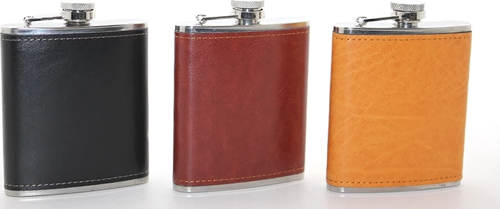 Paslanmaz Çelik Tekli 7 Oz Derili Matara  Alk2660
