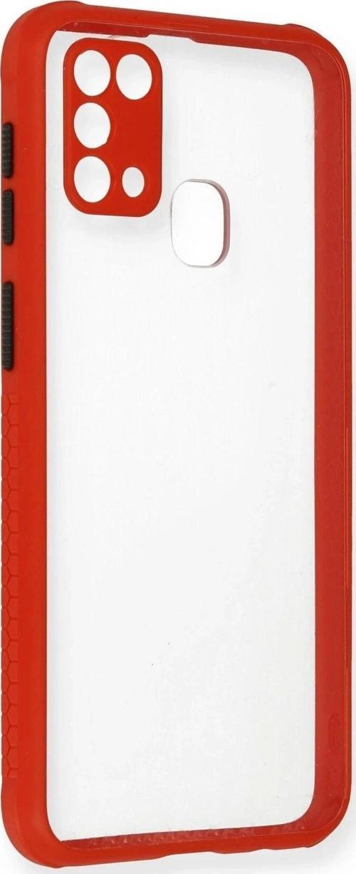 Samsung Galaxy M31 Kılıf Miami Şeffaf Silikon - Kırmızı
