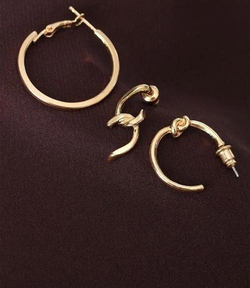 Düğüm Model Altın Renk Metal Çoklu Küpe