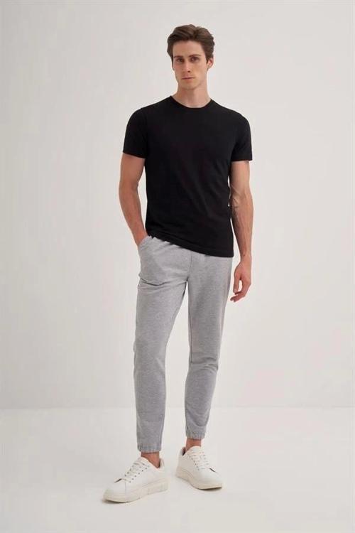 4602 Flamlı Basic Bisiklet Yaka Erkek T-Shirt Siyah